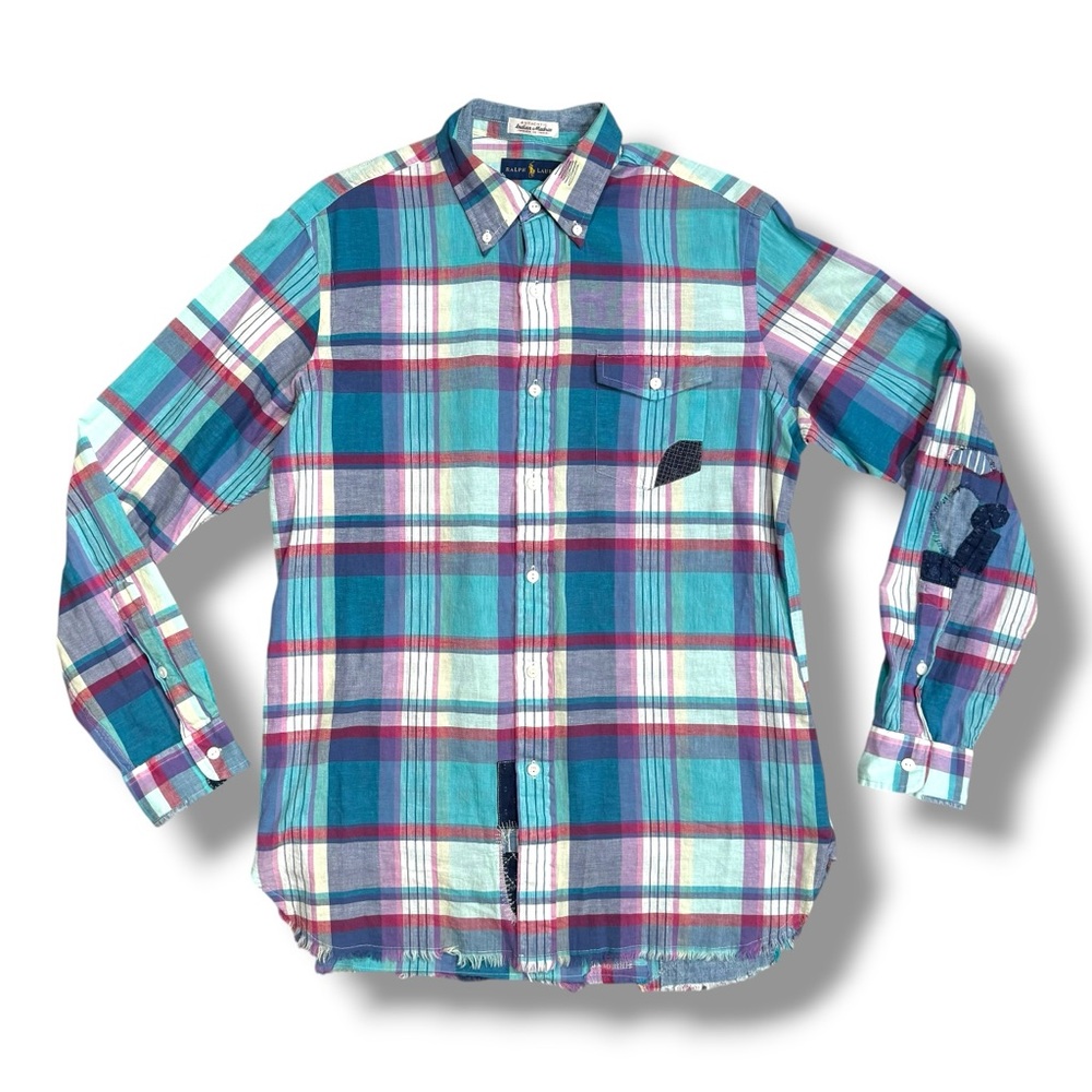 Ralph Lauren Classic Fit Patchwork Madras Plaid Shirt Blue Men’s M